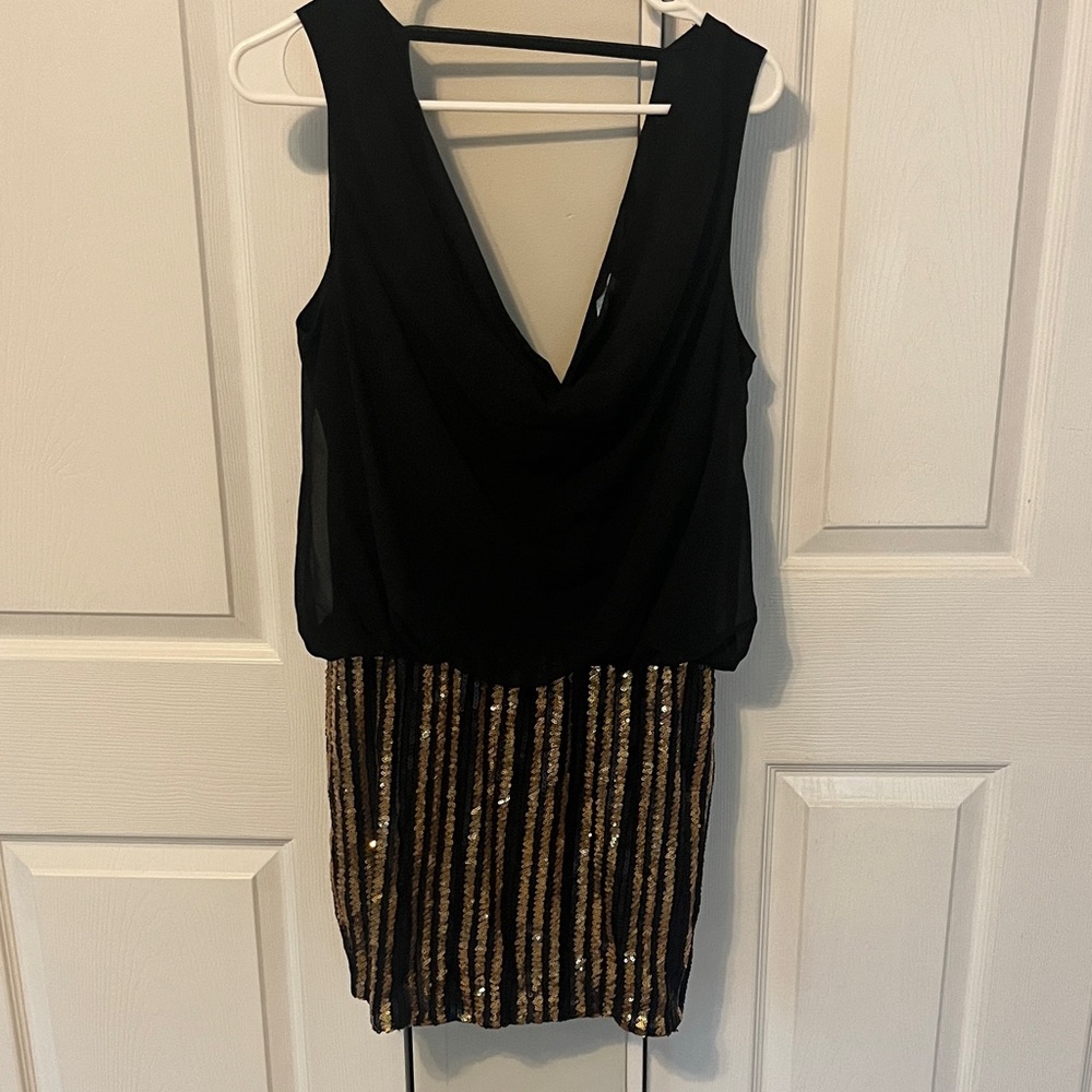 Moonlight Bridal Black and Gold Sequin Mini Dress